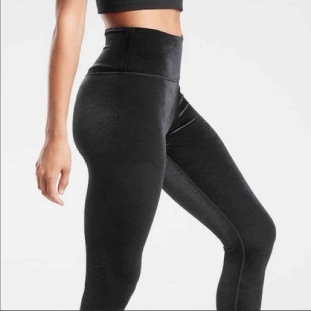 Athleta Elation Velvet Leggings Black High Rise Soft Luxe Tight Small